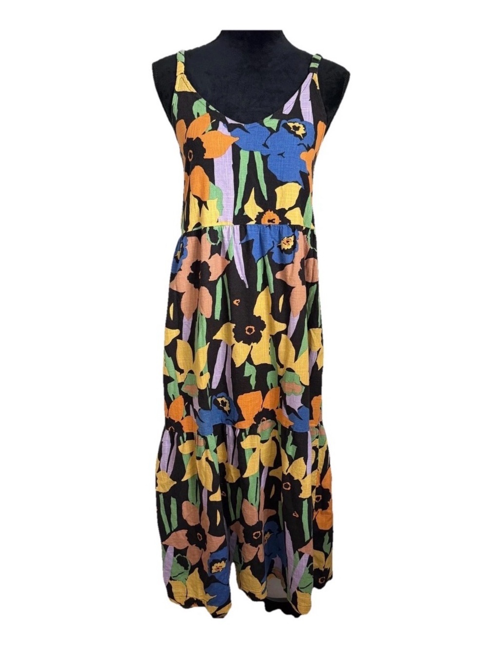 Roxy Womens XS Multicolor Floral Tiered Midi Strappy Sundress Summer Resort